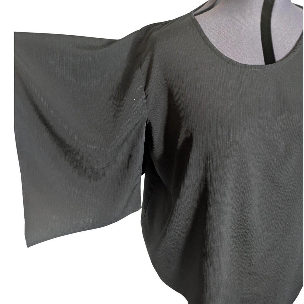 Vintage 90s Silhouettes Black Cape Sleeve Flowy Minimalist Witchy Blouse 3X